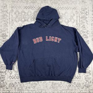 Vintage Jansport Bud Light Hoodie Navy Blue Kangaroo Pouch Pullover Size XL